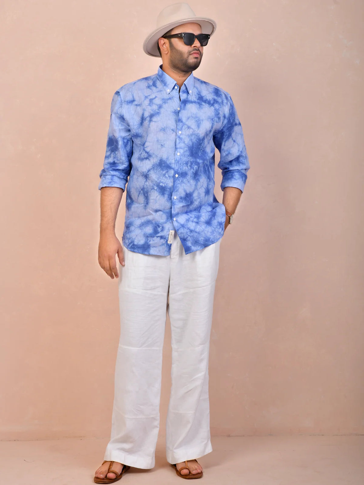 ocean marble wash tie & dye pure linen shirt