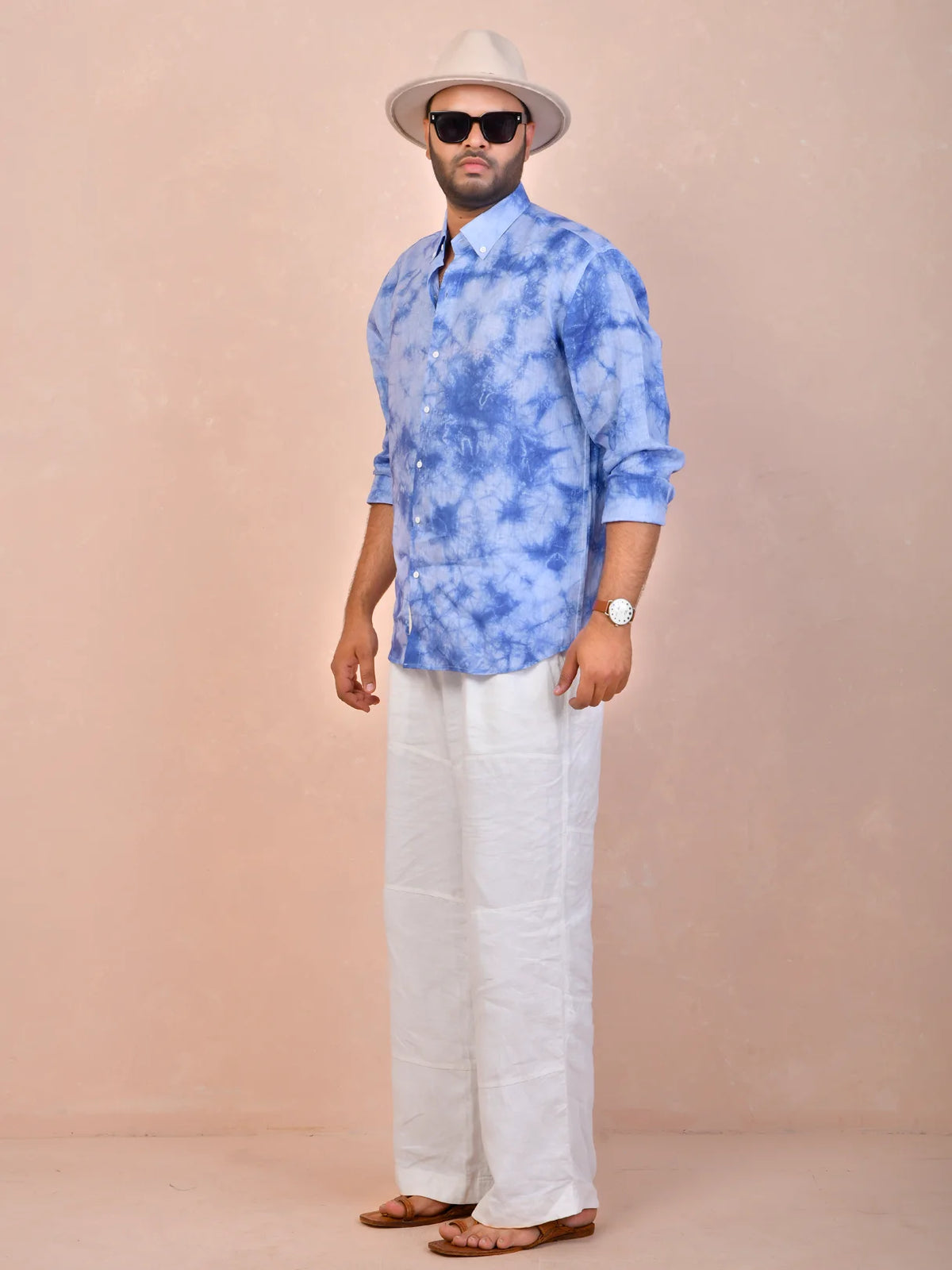 ocean marble wash tie & dye pure linen shirt