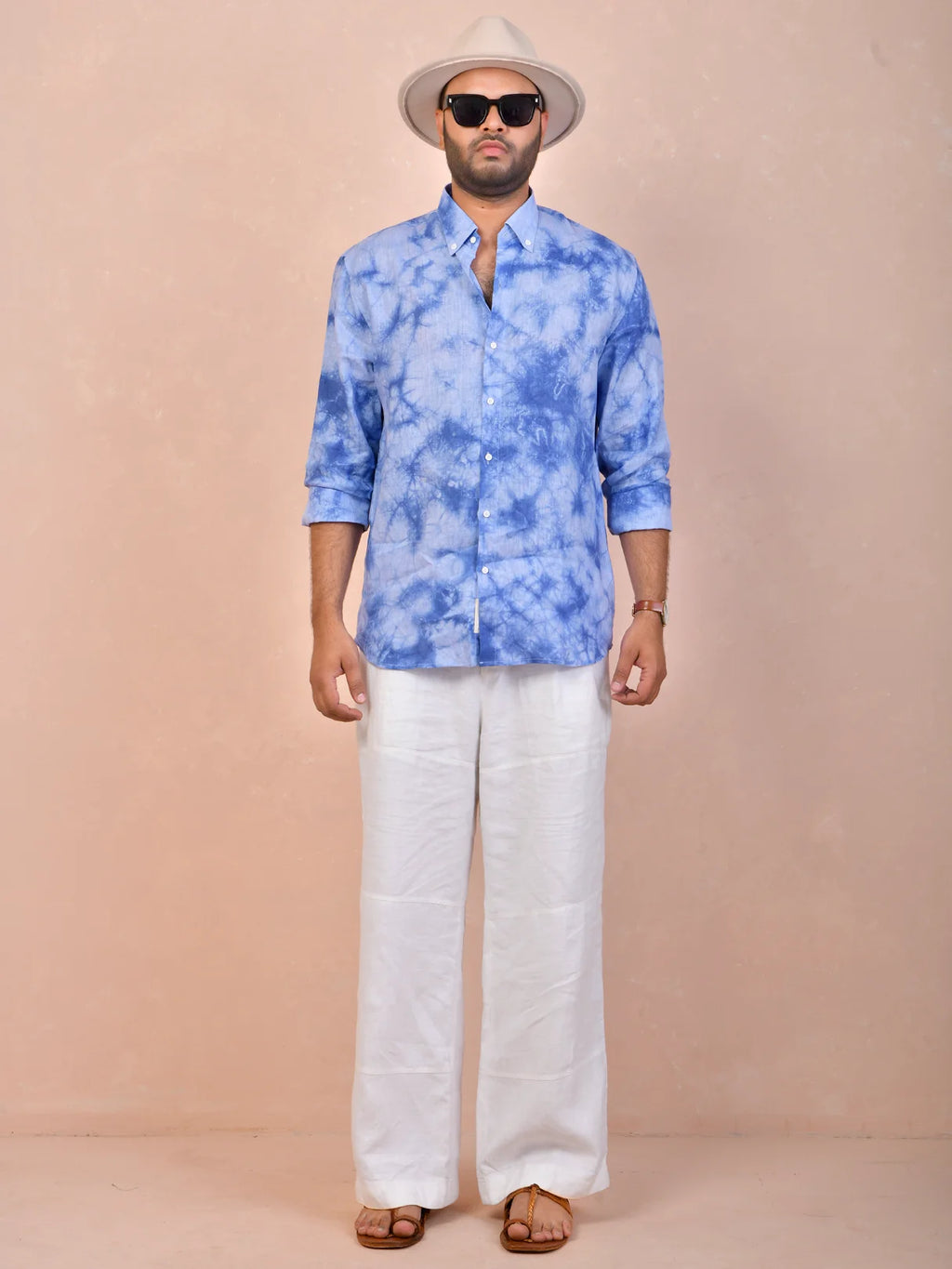 ocean marble wash tie & dye pure linen shirt