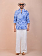 ocean marble wash tie & dye pure linen shirt