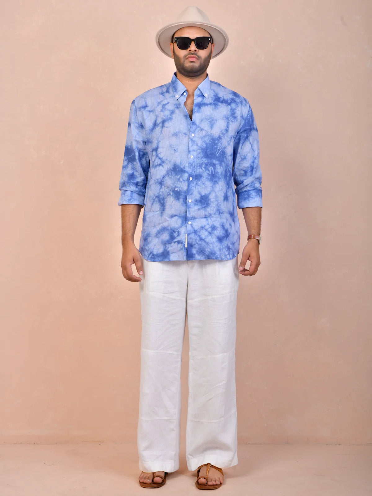 ocean marble wash tie & dye pure linen shirt