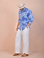 ocean marble wash tie & dye pure linen shirt