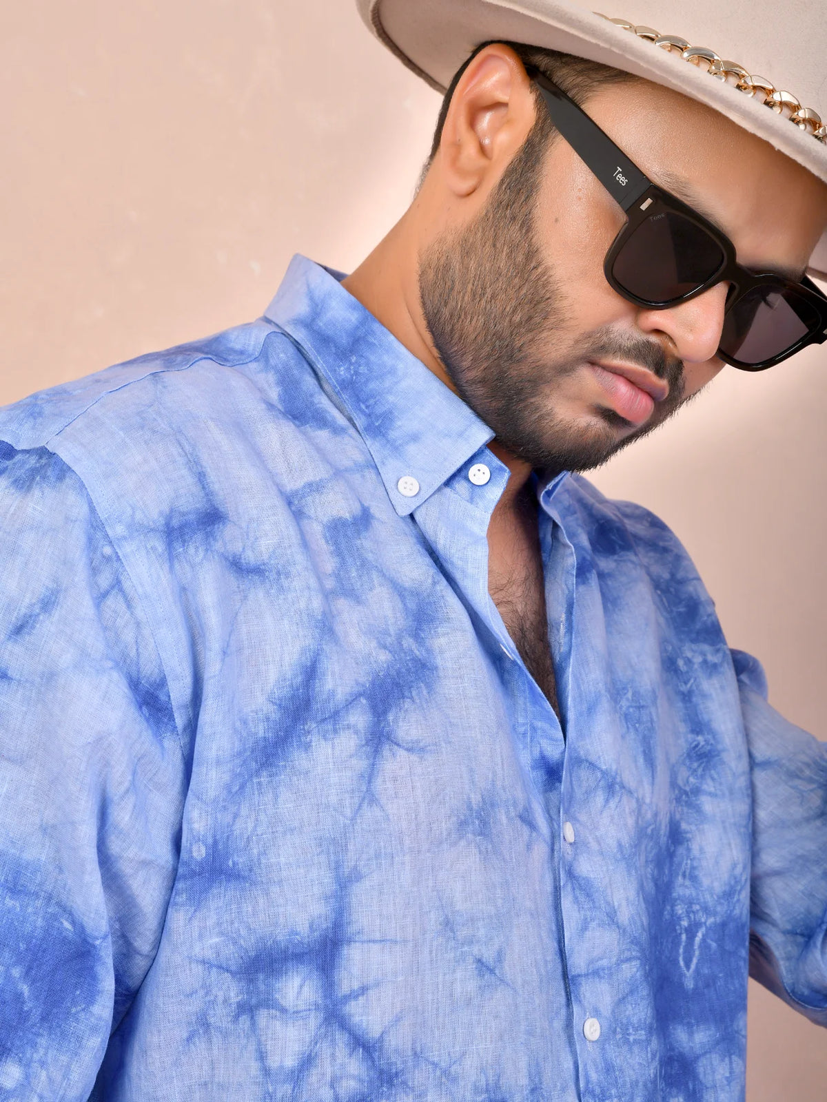 ocean marble wash tie & dye pure linen shirt