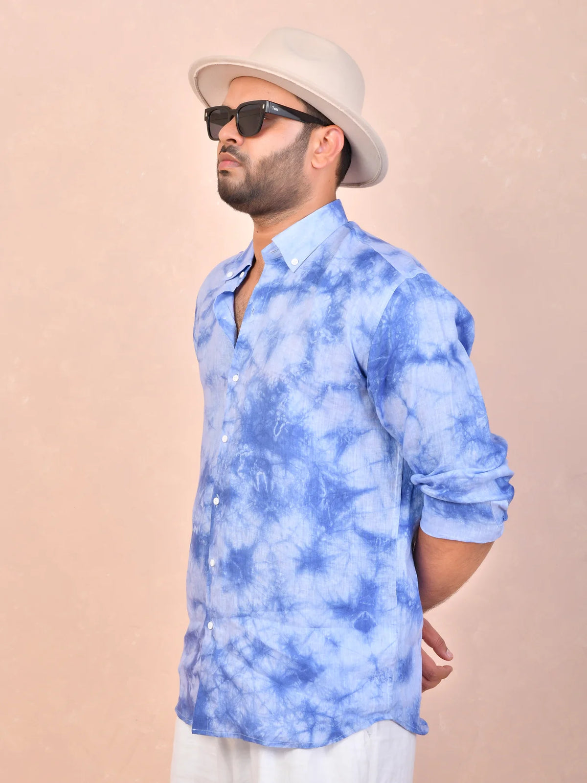 ocean marble wash tie & dye pure linen shirt