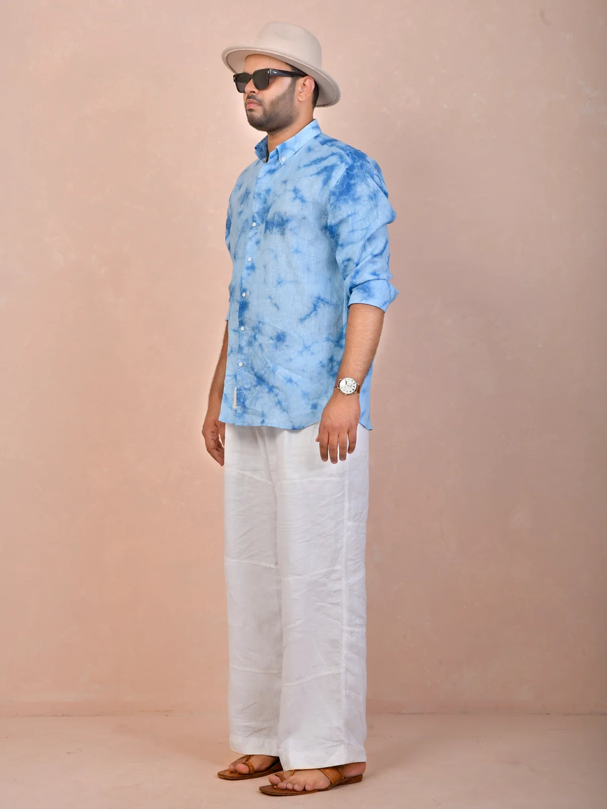 Tie & Dye Ice Blue pure linen shirt