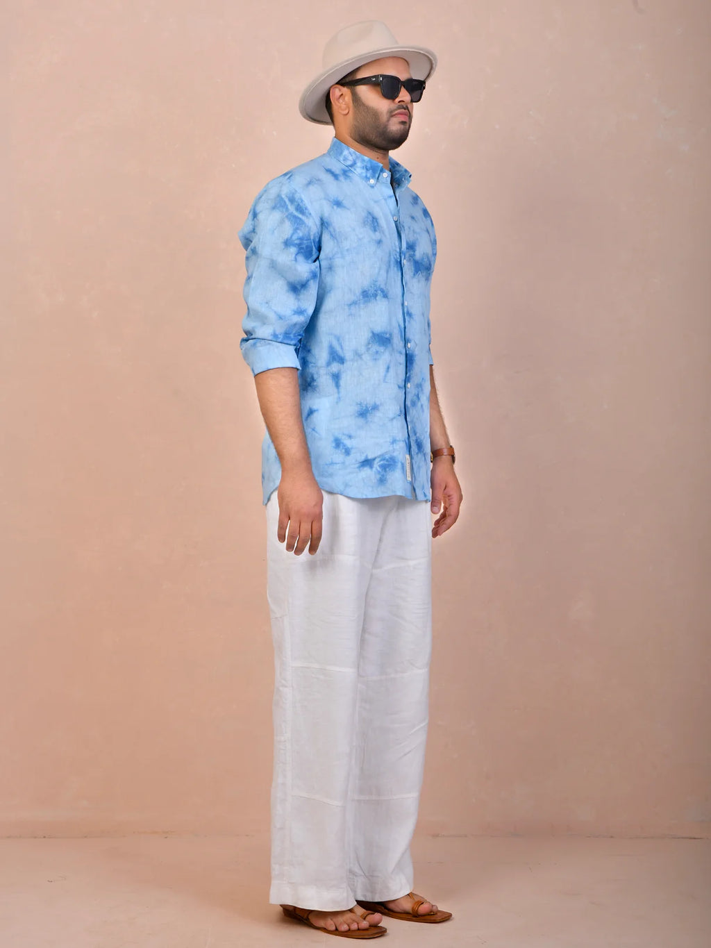 Tie & Dye Ice Blue pure linen shirt