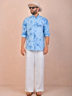 Tie & Dye Ice Blue pure linen shirt