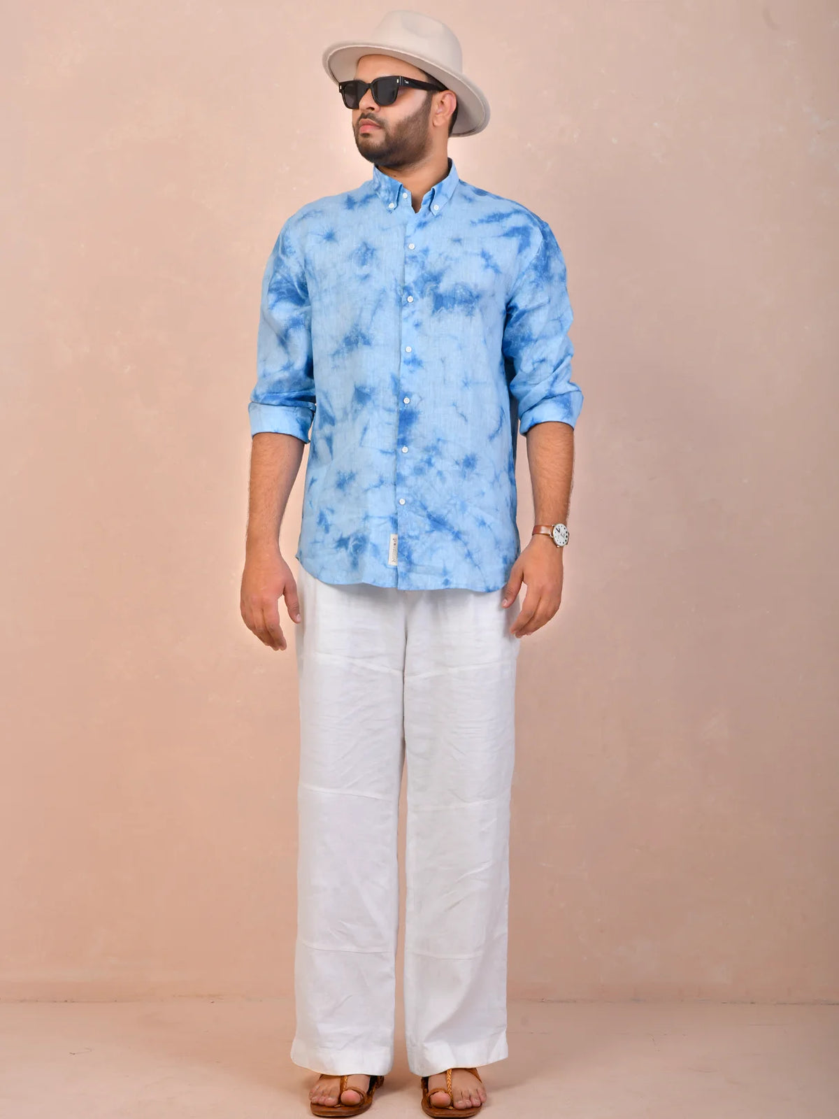 Tie & Dye Ice Blue pure linen shirt