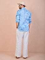 Tie & Dye Ice Blue pure linen shirt