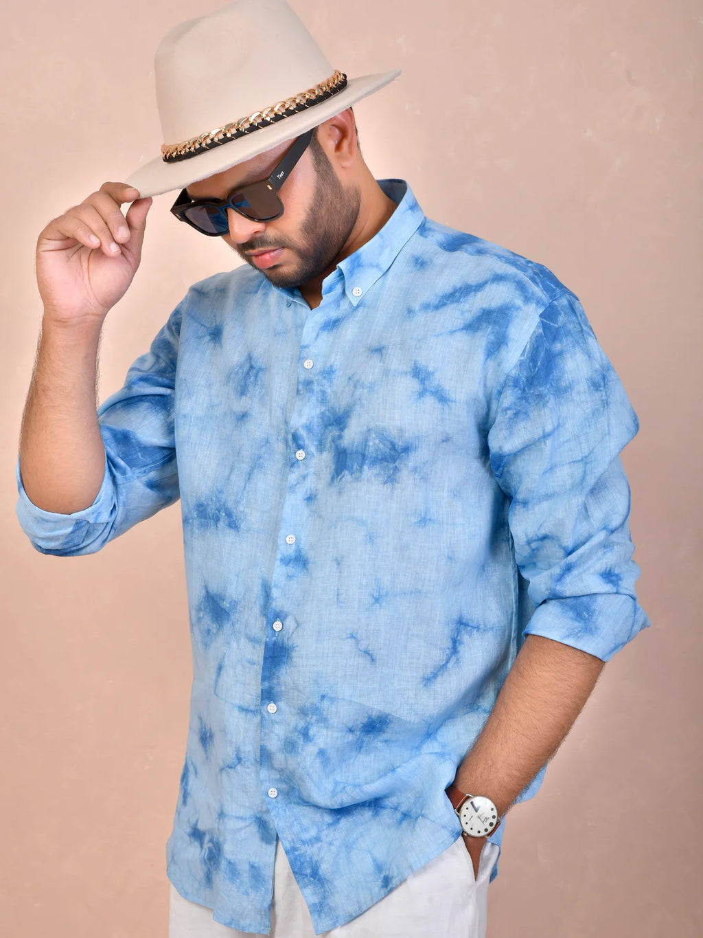 Tie & Dye Ice Blue pure linen shirt
