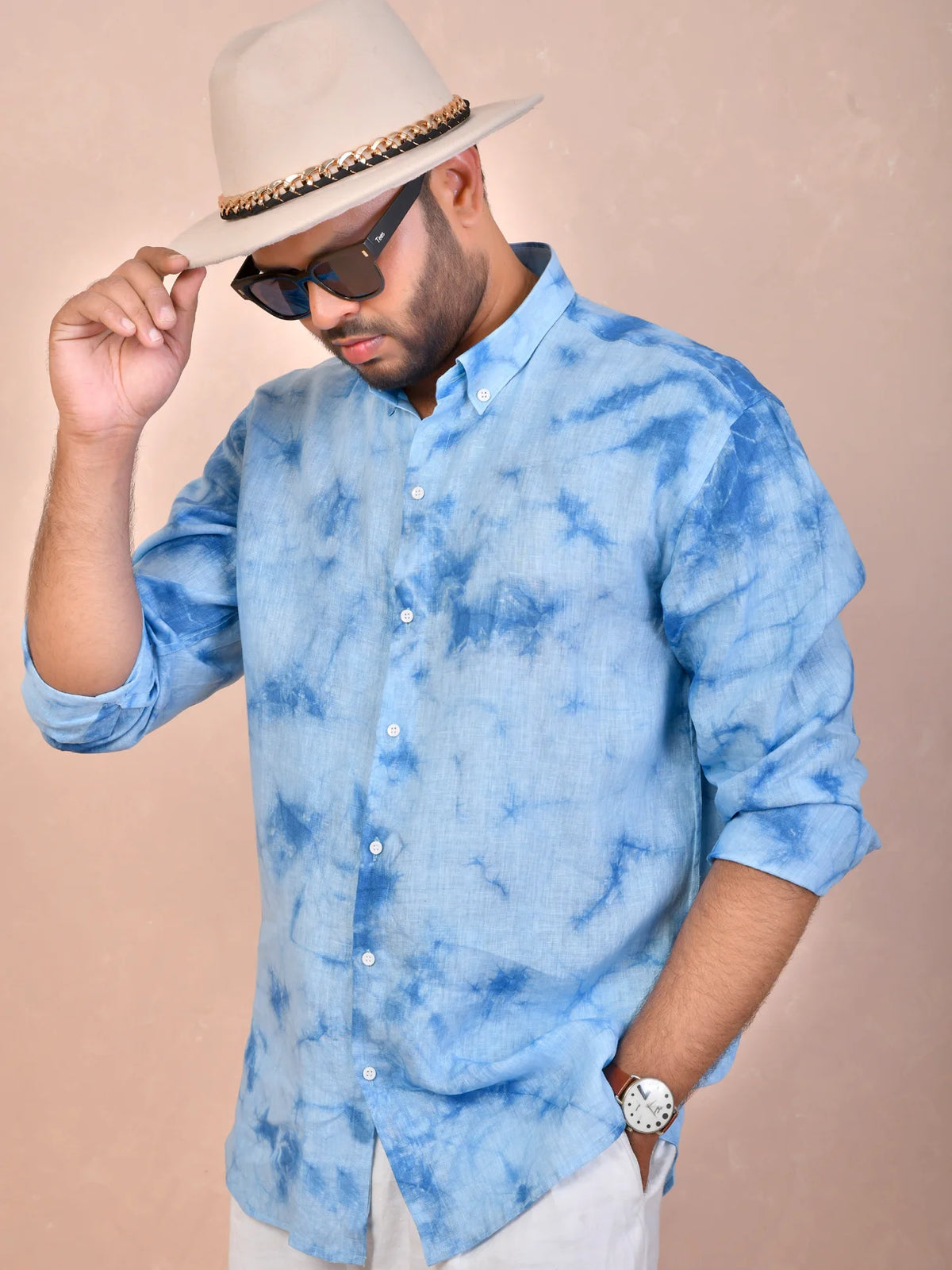 Tie & Dye Ice Blue pure linen shirt