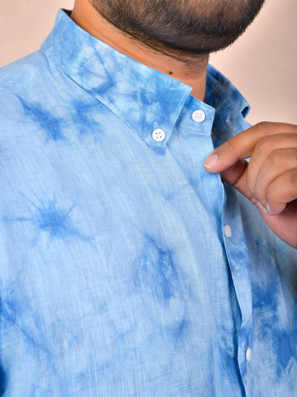 Tie & Dye Ice Blue pure linen shirt