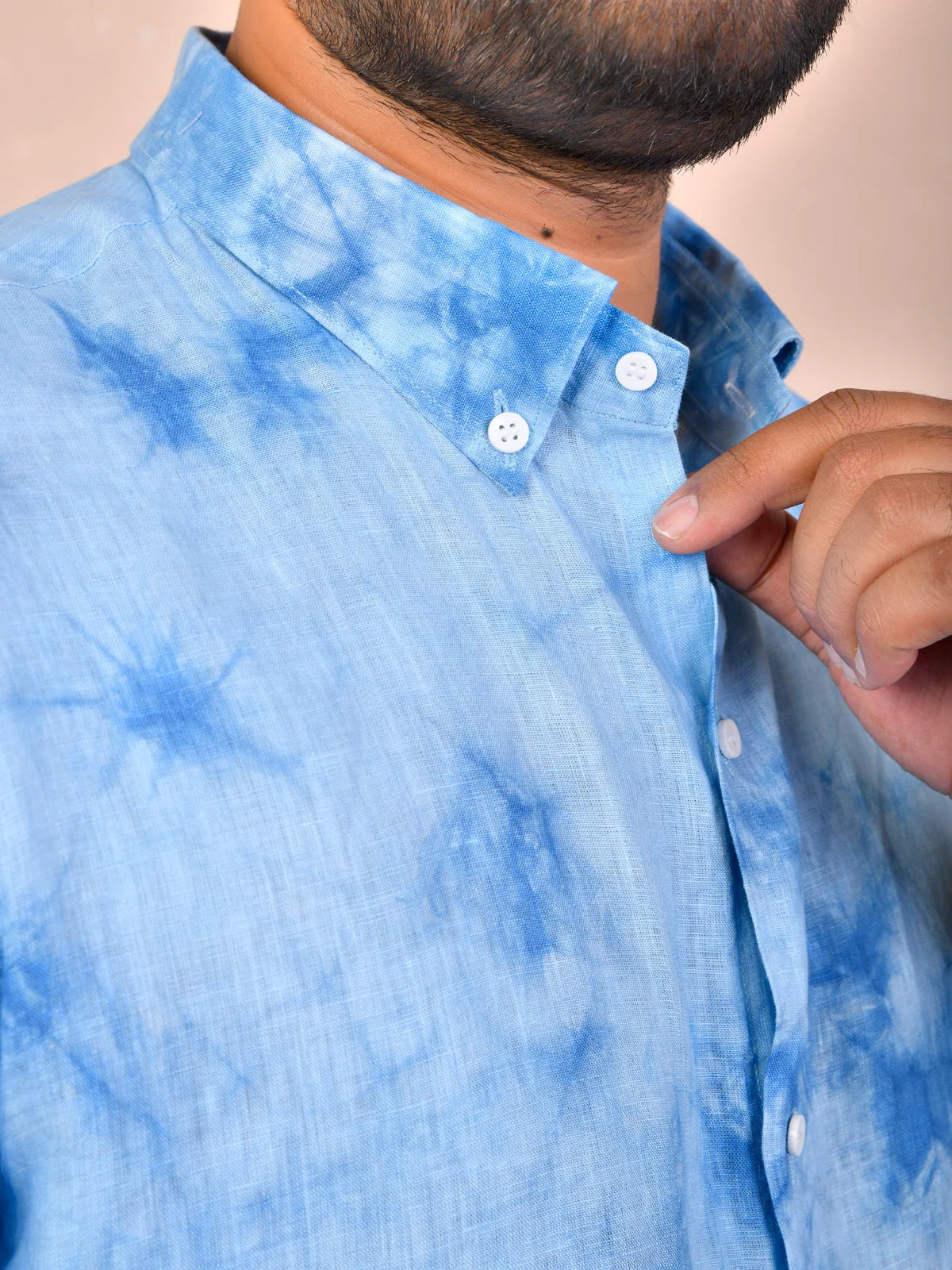 Tie & Dye Ice Blue pure linen shirt