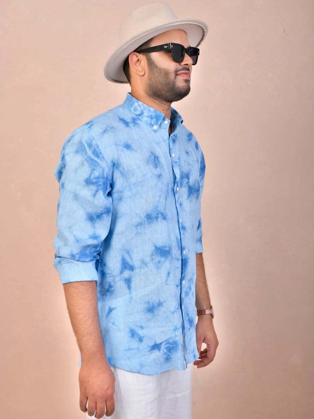 Tie & Dye Ice Blue pure linen shirt