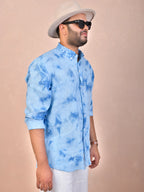 Tie & Dye Ice Blue pure linen shirt