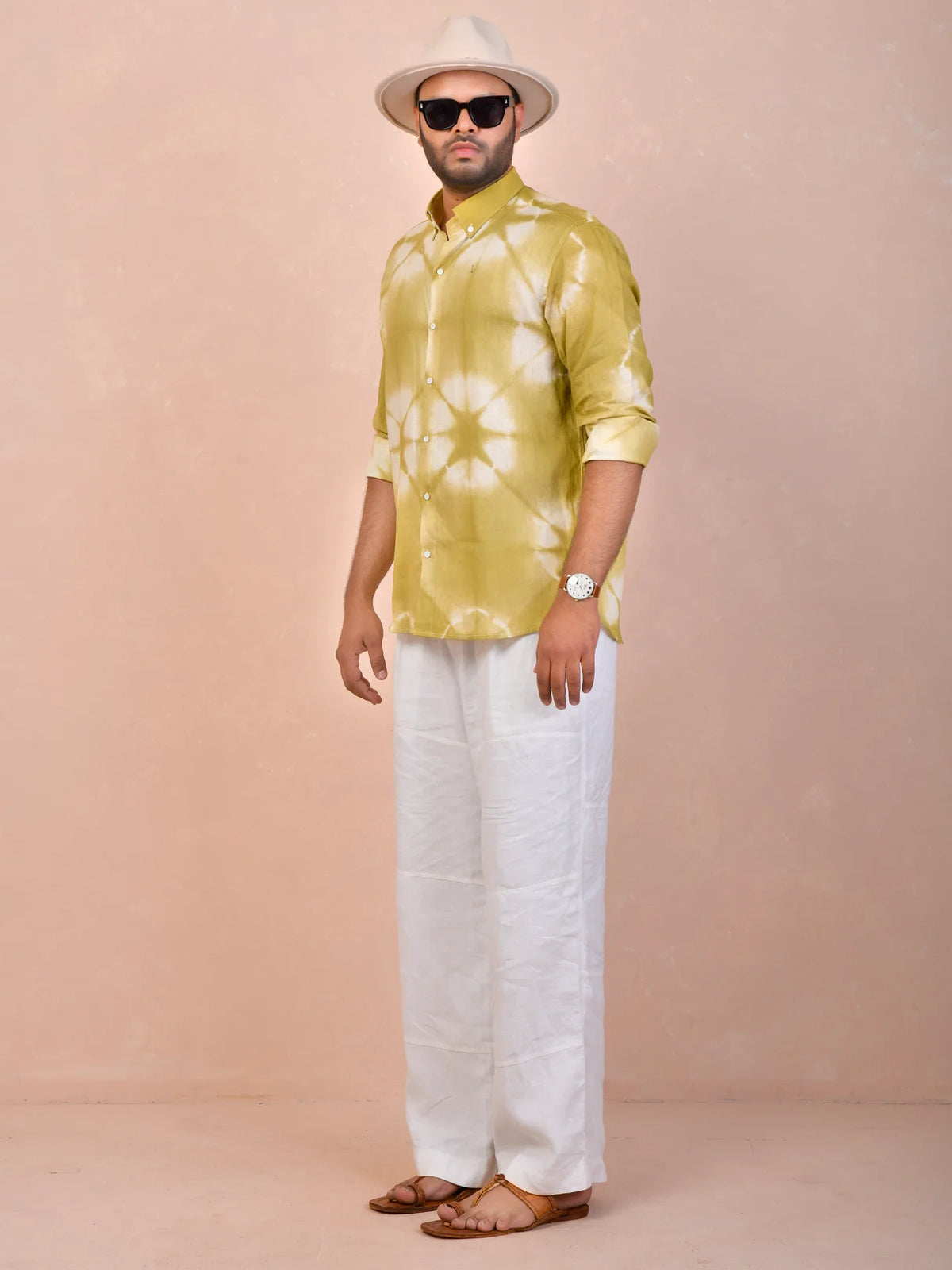 Tie & Dye Washed green pure linen shirt