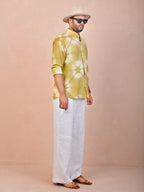 Tie & Dye Washed green pure linen shirt