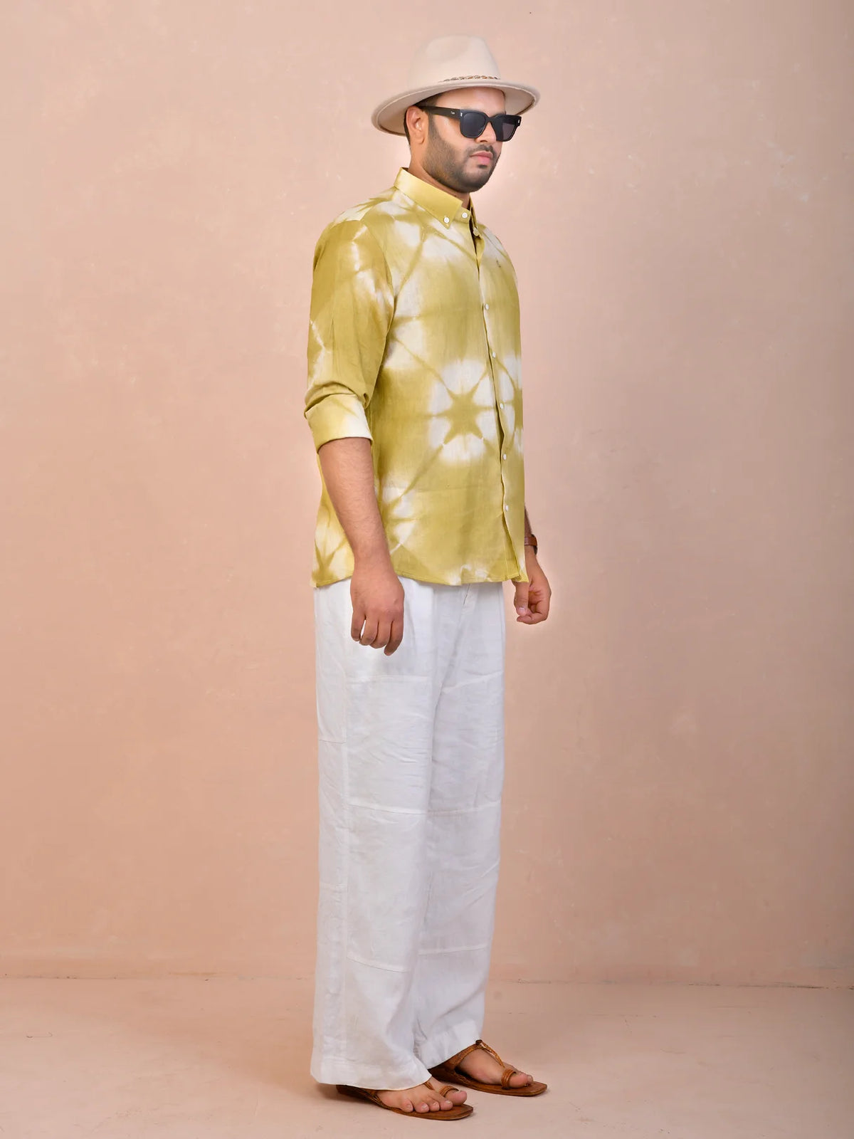Tie & Dye Washed green pure linen shirt