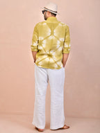 Tie & Dye Washed green pure linen shirt