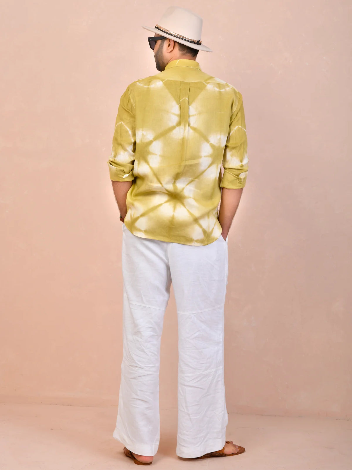 Tie & Dye Washed green pure linen shirt
