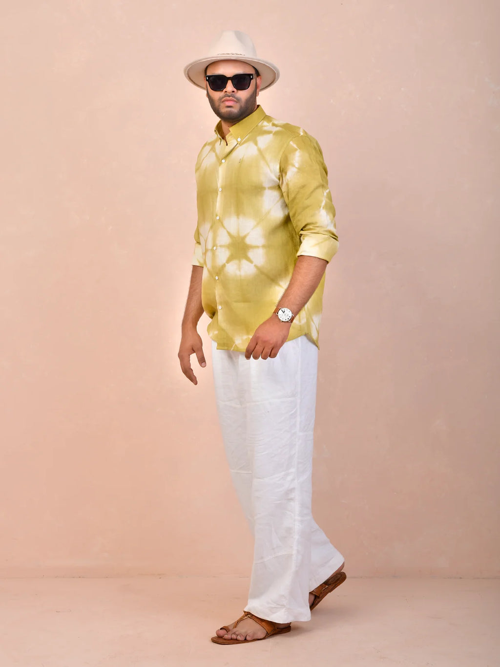 Tie & Dye Washed green pure linen shirt