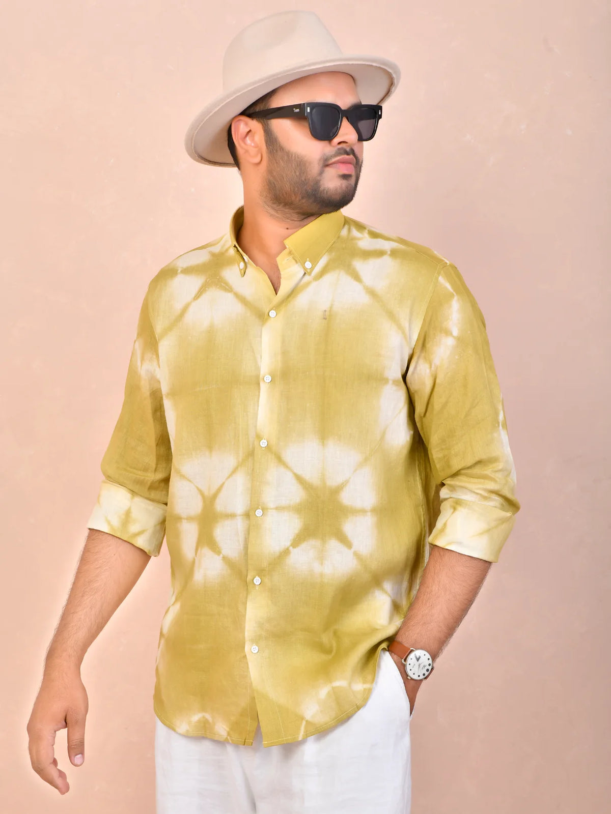 Tie & Dye Washed green pure linen shirt