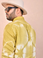 Tie & Dye Washed green pure linen shirt