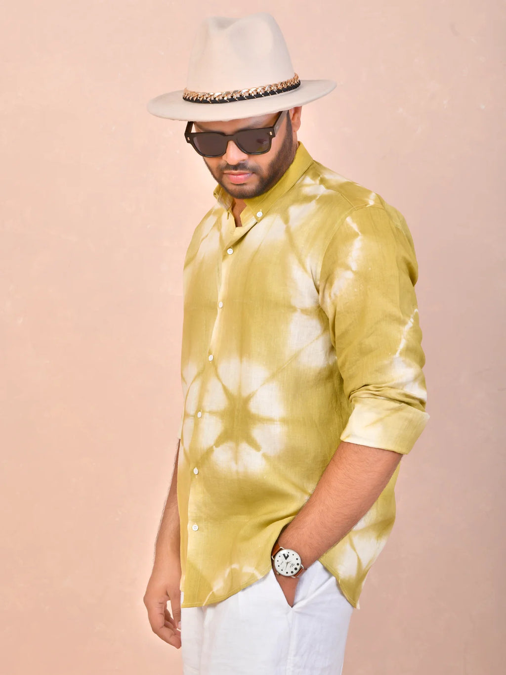 Tie & Dye Washed green pure linen shirt