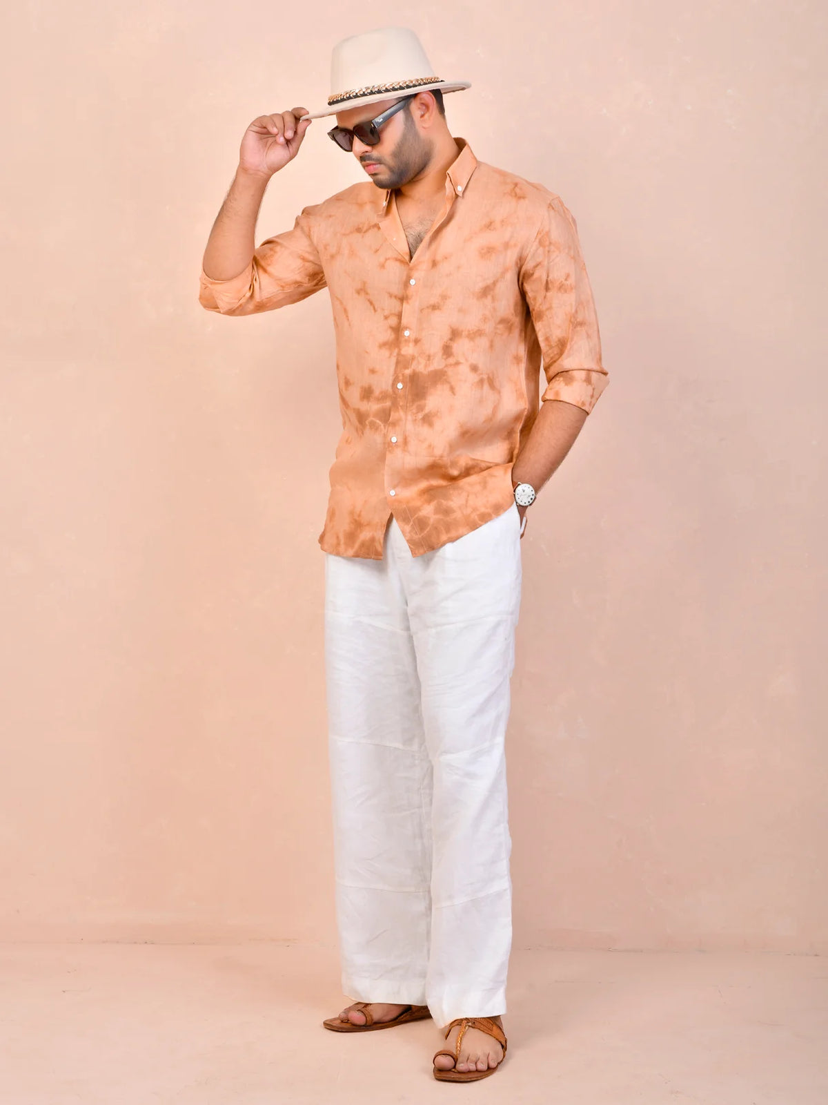 Tie & Dye Rust pure linen shirt