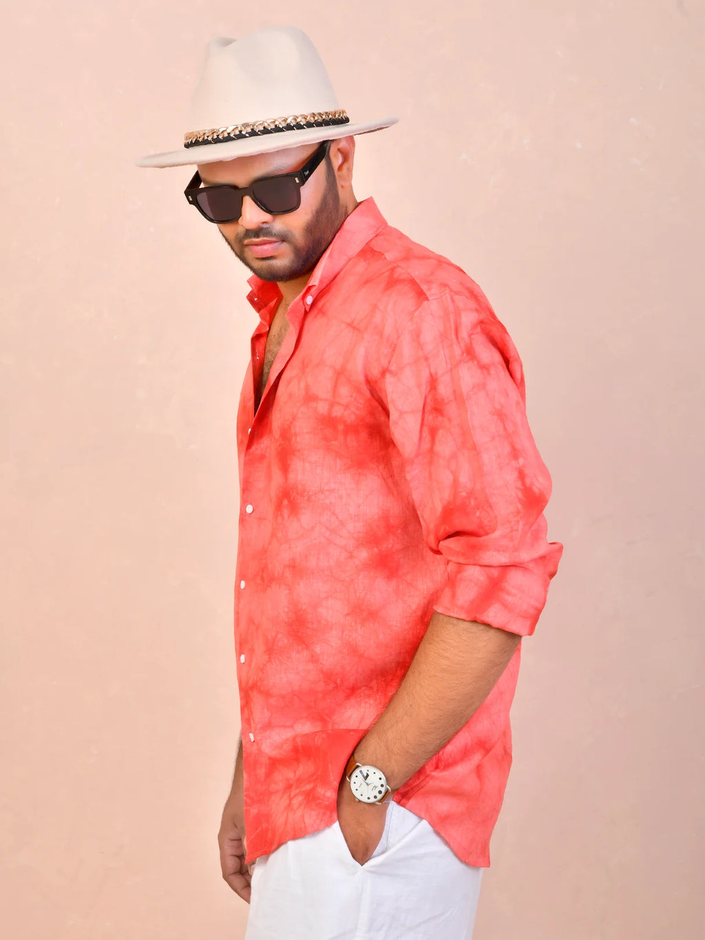 Tie & Dye Watermelon pure linen shirt