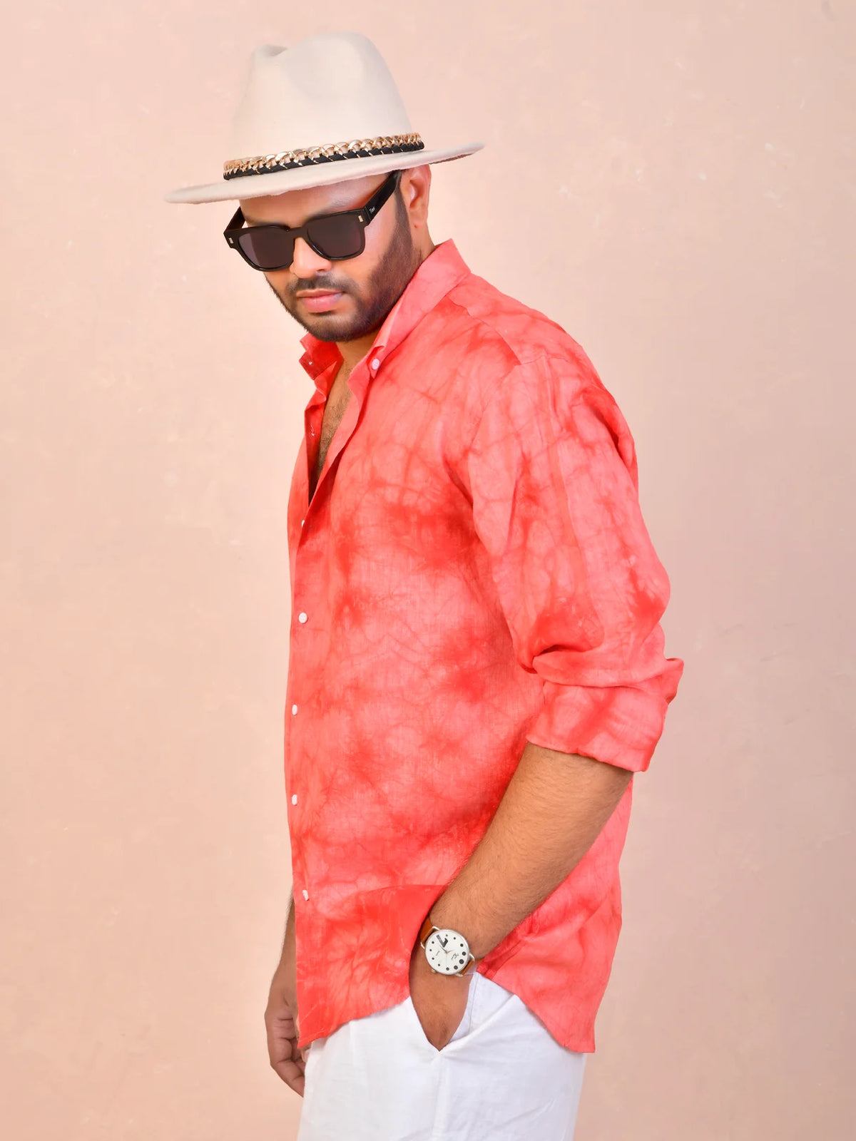 Tie & Dye Watermelon pure linen shirt