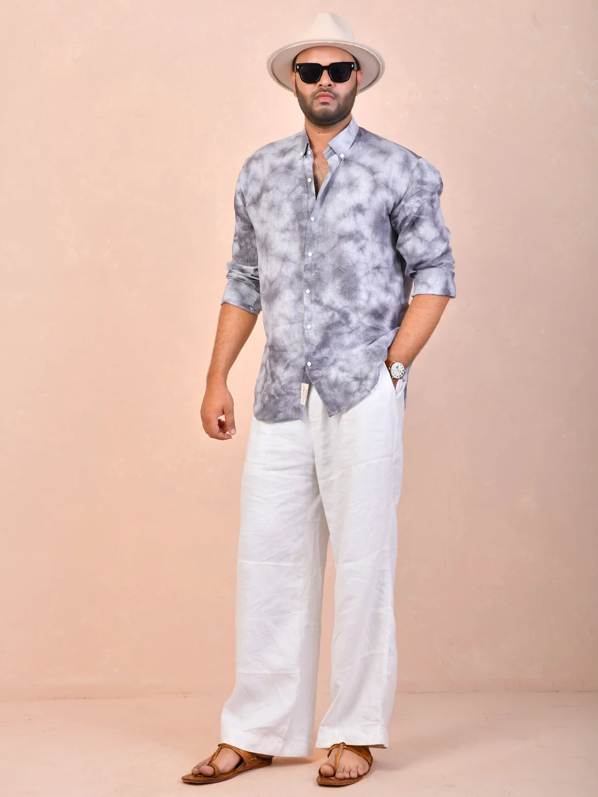 Smoke Grey Tie & Die Pure Linen Shirt