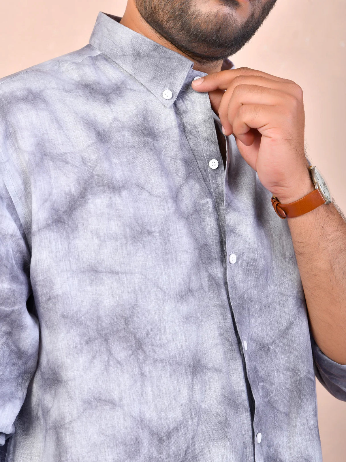 Smoke Grey Tie & Die Pure Linen Shirt