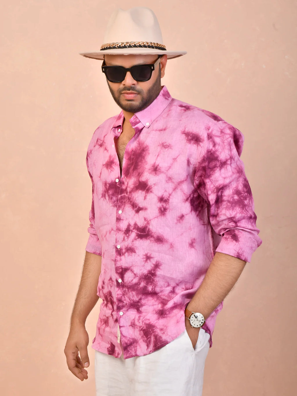 Tie & Dye Berry pure linen shirt