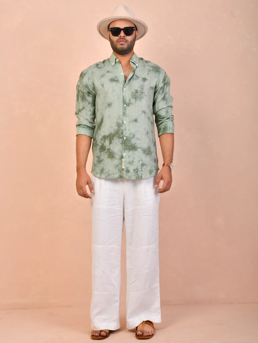 Olive Mist Tie & Dye pure linen shirt