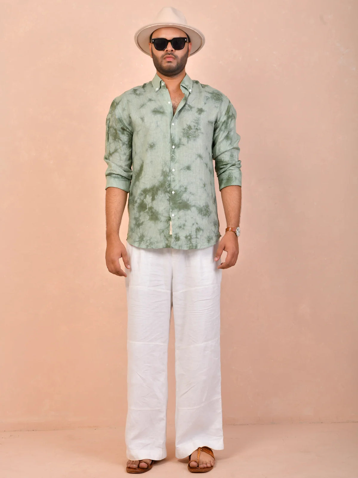 Olive Mist Tie & Dye pure linen shirt