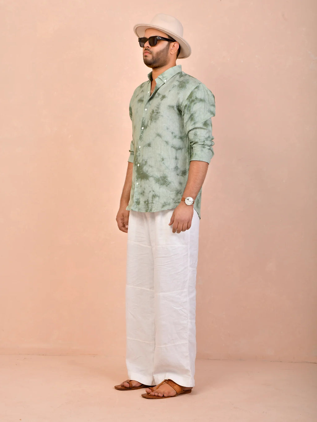 Olive Mist Tie & Dye pure linen shirt