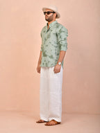 Olive Mist Tie & Dye pure linen shirt