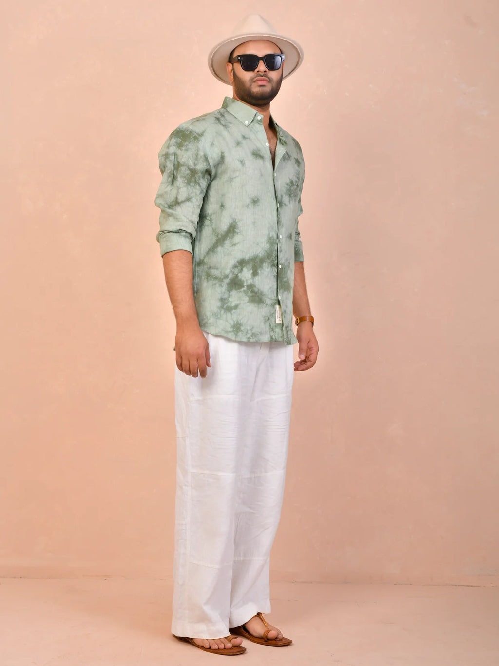 Olive Mist Tie & Dye pure linen shirt