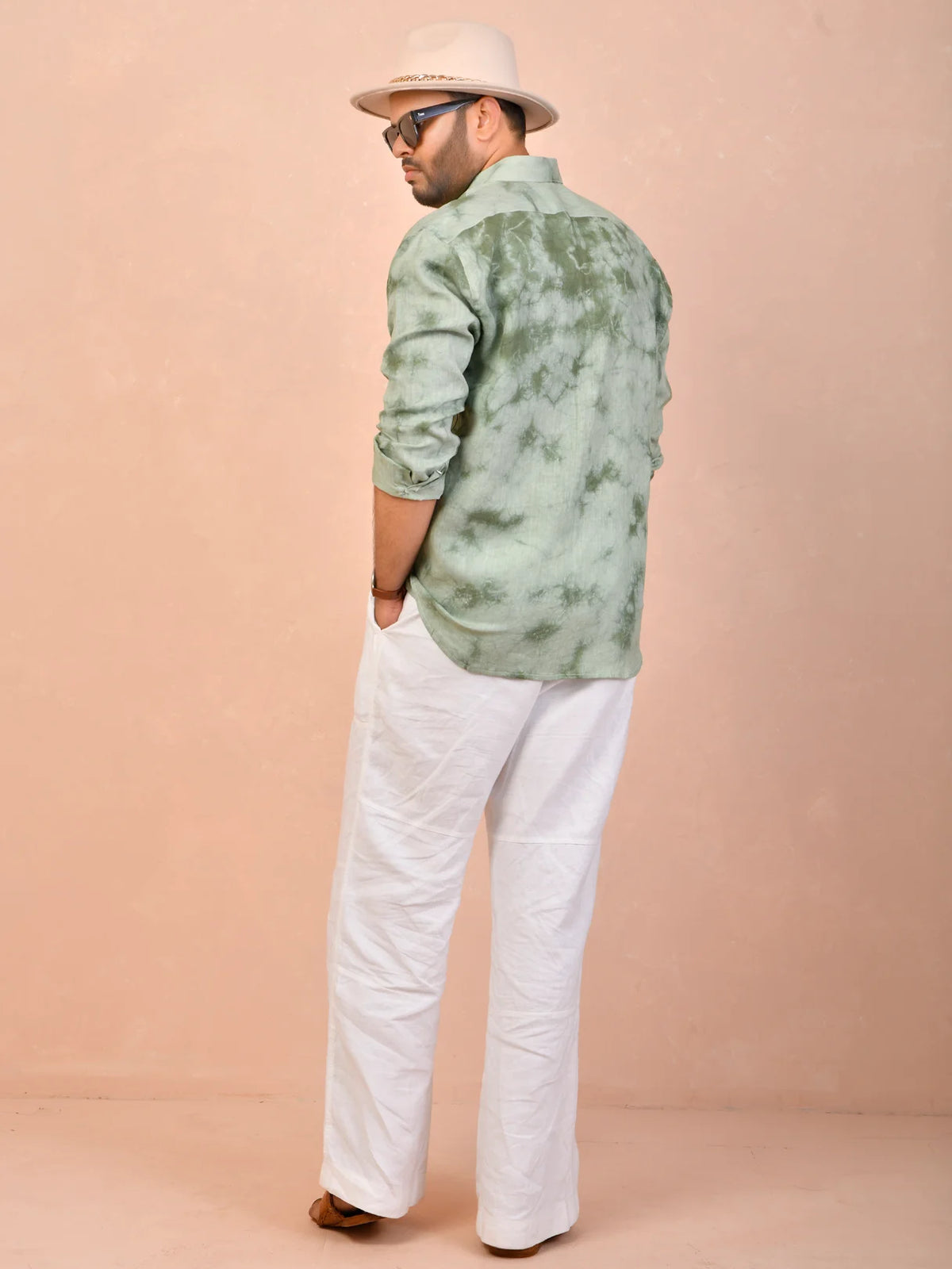 Olive Mist Tie & Dye pure linen shirt