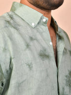 Olive Mist Tie & Dye pure linen shirt