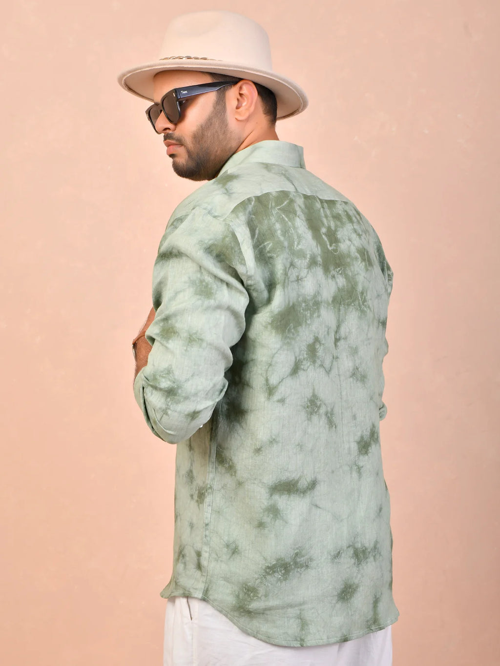 Olive Mist Tie & Dye pure linen shirt