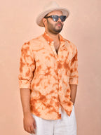 Burnt Orange Tie & Dye pure linen shirt