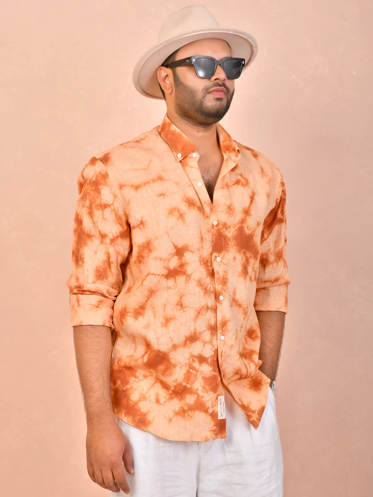 Burnt Orange Tie & Dye pure linen shirt