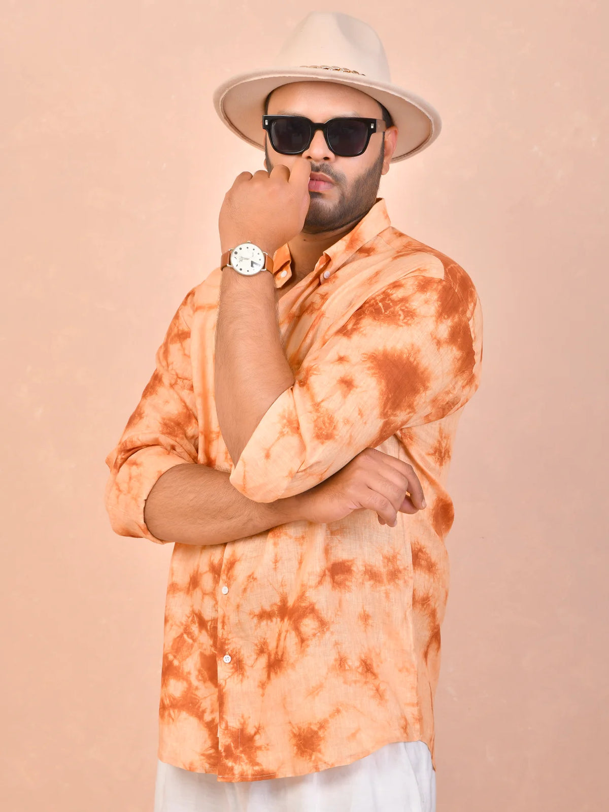 Burnt Orange Tie & Dye pure linen shirt