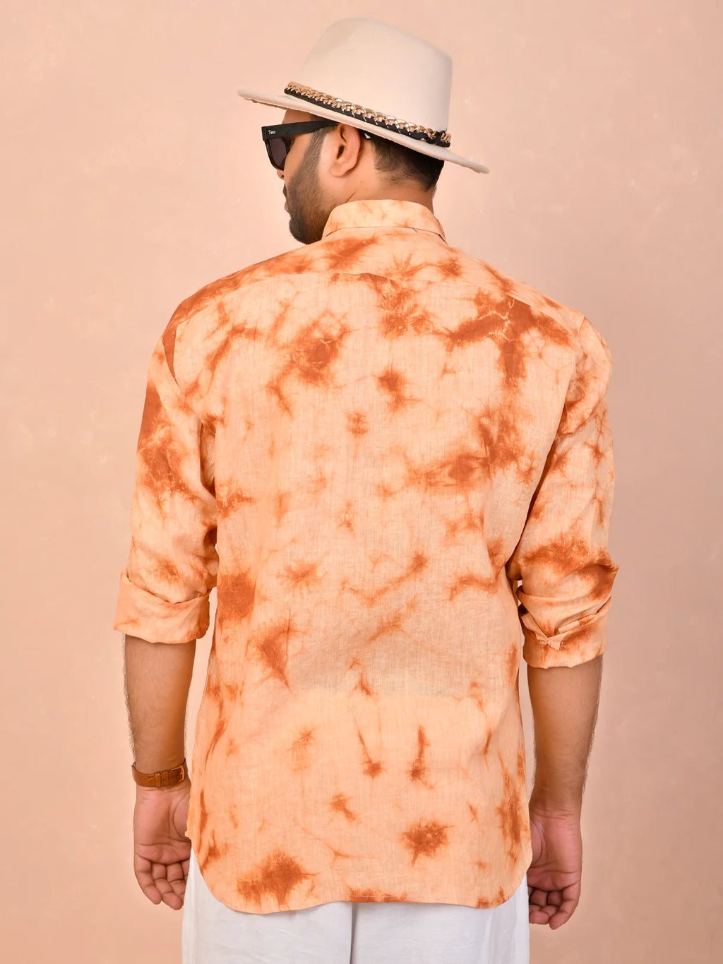 Burnt Orange Tie & Dye pure linen shirt
