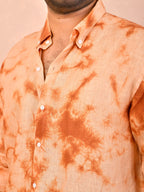 Burnt Orange Tie & Dye pure linen shirt