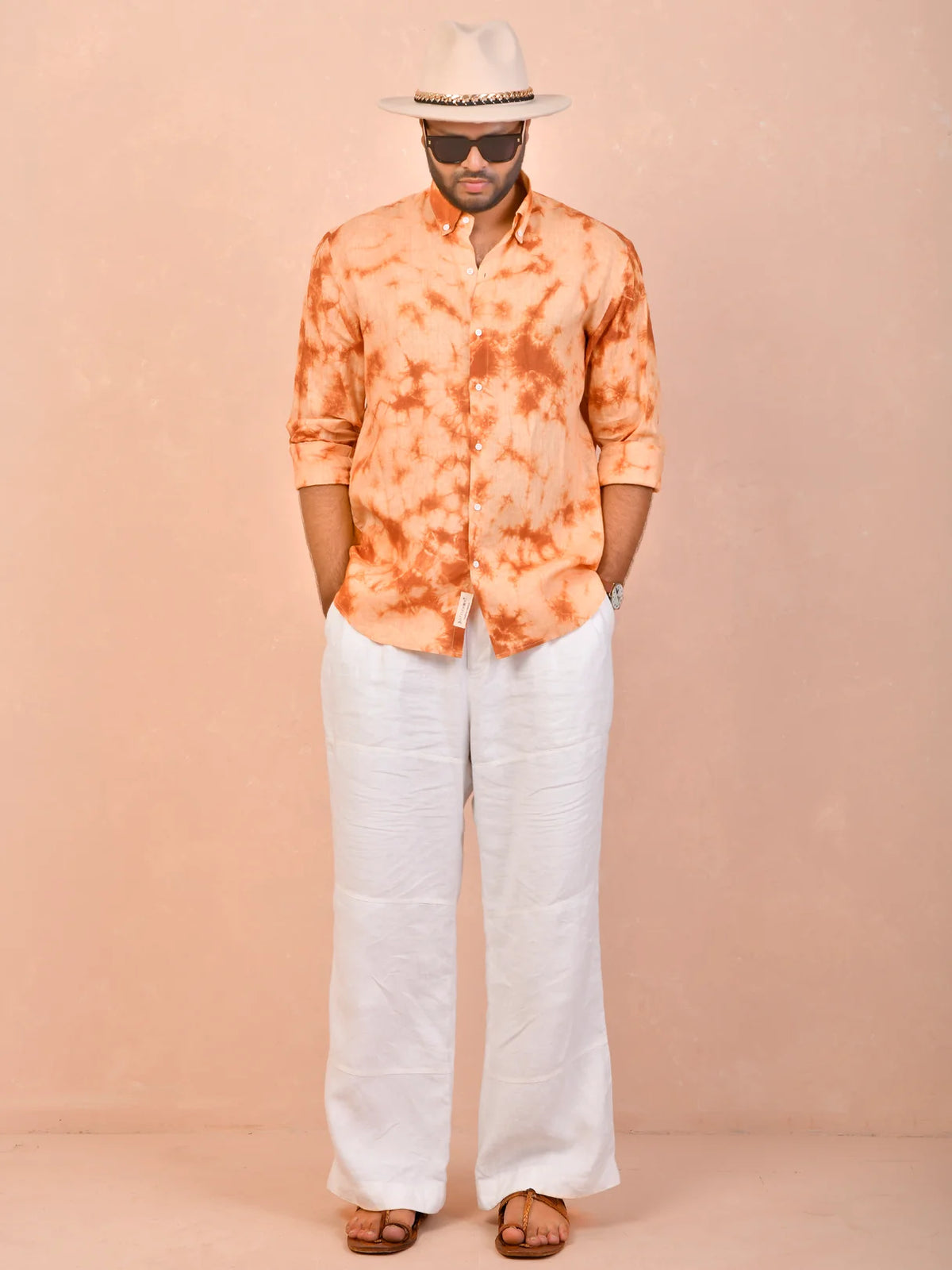 Burnt Orange Tie & Dye pure linen shirt