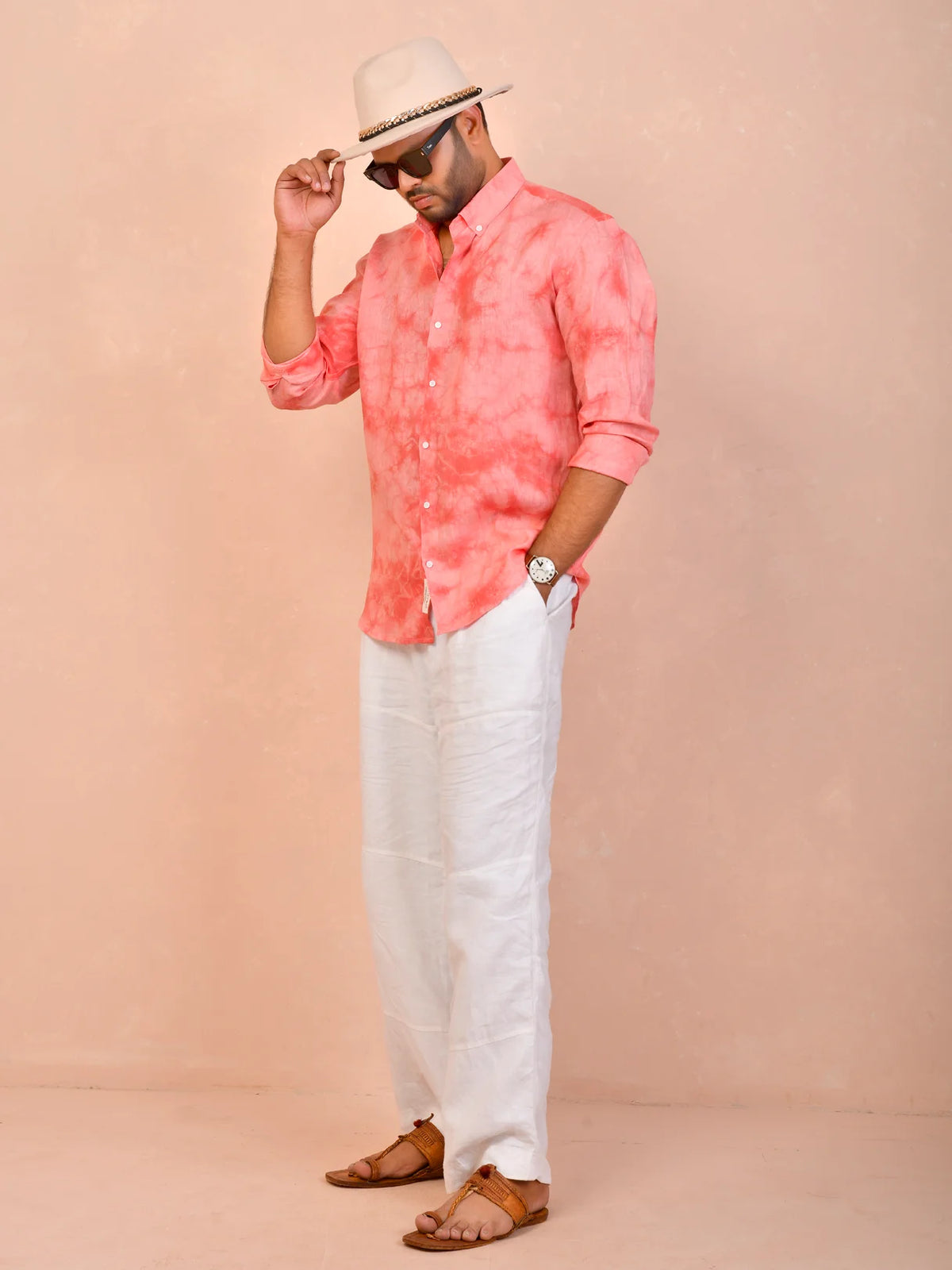 Tie & Dye Rose Pink pure linen shirt