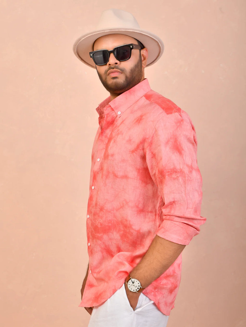 Tie & Dye Rose Pink pure linen shirt